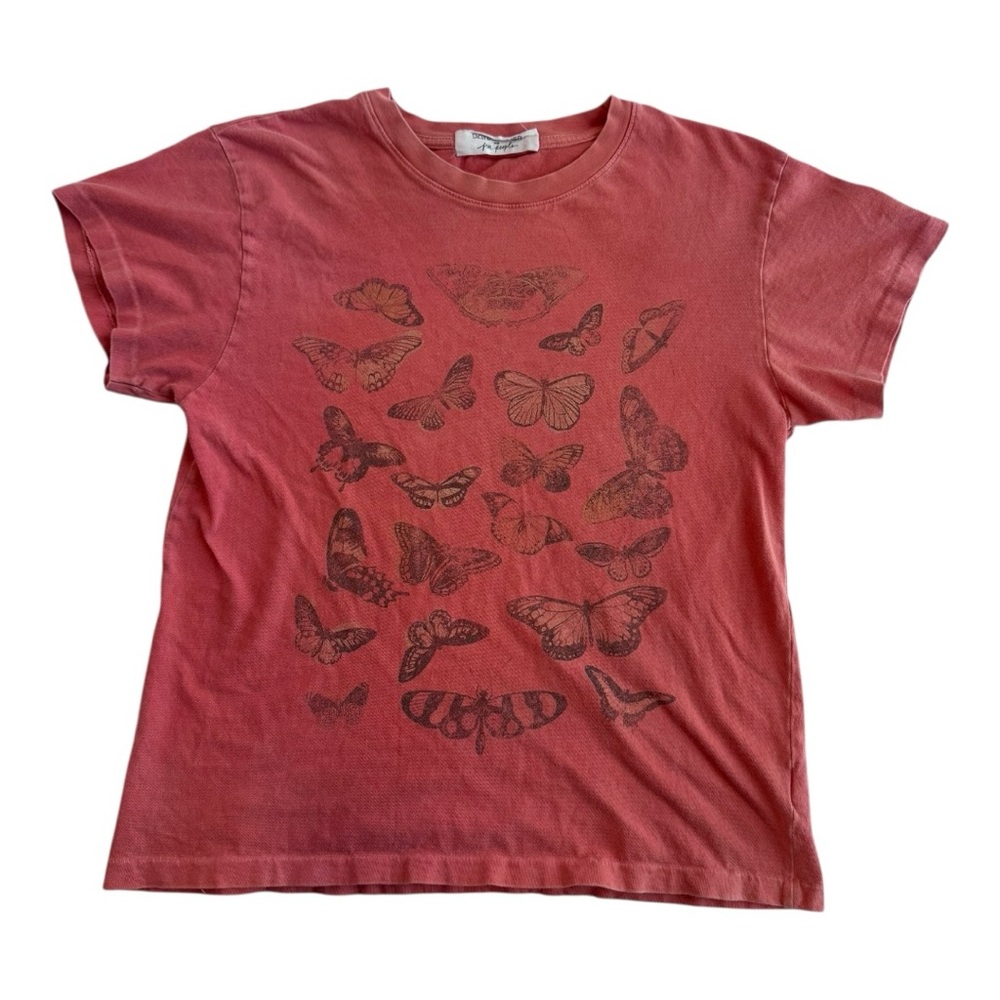 Free People Short Sleeve Butterfly Tee - Mauve Red